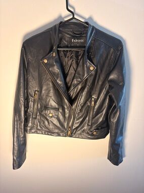 Black Faux Leather Asymmetrical Zip Moto Jacket